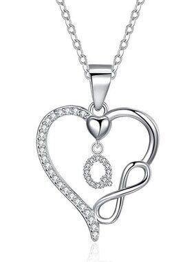 Letter Q Dainty 925 Sterling Silver Infinity Heart Initial Necklace